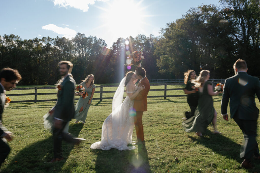 Newlyweds kissing