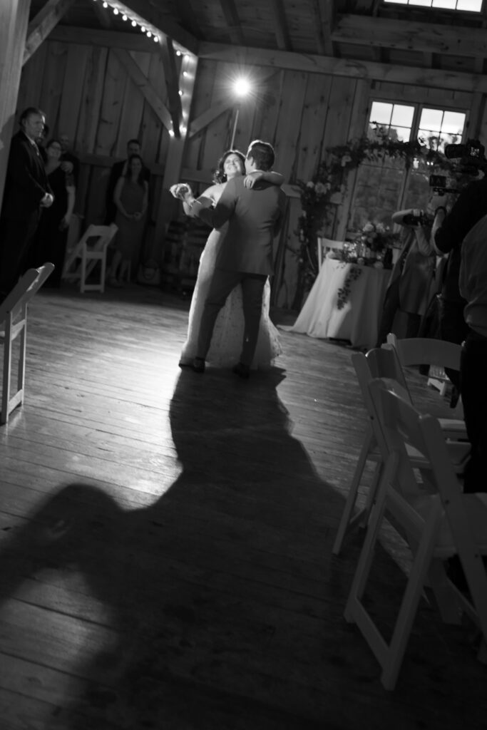 Black and white image of a first dance.