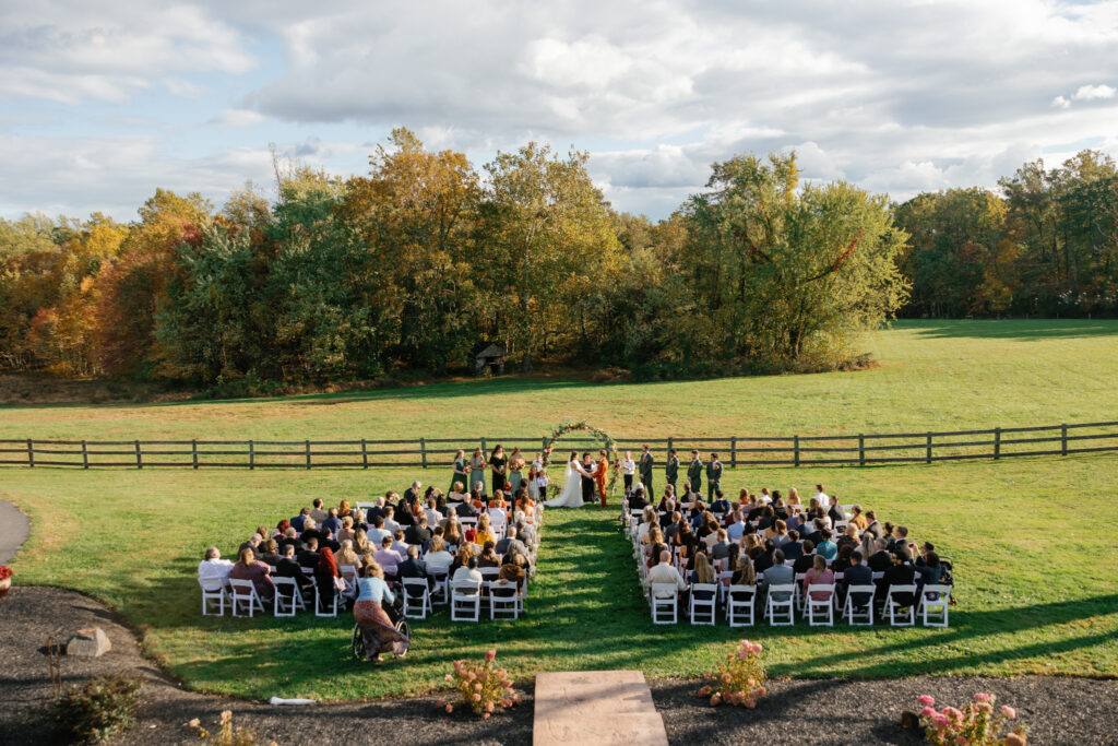 A birds eye view of a wedding ceremony.