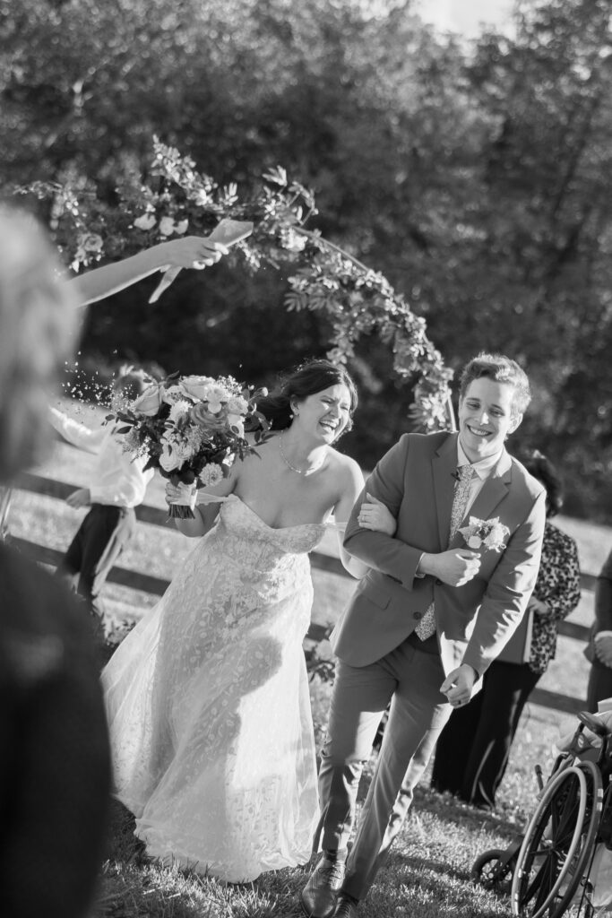 Black and white image of a newly married couple.